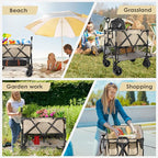 HOPERAN 400L XL Wagons Carts Foldable, 54" Extra Length Double Decker Collapsible Wagon Cart with Tailgate, 8" Big All-Terrain Wheels, 550lbs Load Utility Grocery Cart for Camping,Sports,Beach