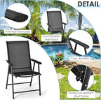 S AFSTAR Patio Chairs Set of 2, Outdoor Foldable Sling Chairs with Armrests, Folding Outdoor Chairs for Lawn Garden Backyard Poolside Porch (Black)