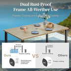 Patio Table and Chairs Set of 6, All-Weather Breathable Metal Mesh Patio Chair with Gourd-Shaped Armrests, 60x38 Wood-Like Table with Umbrella Hole, 7 Pcs Metal Frame Patio Dining Set