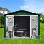 Favfurish 10x8 FT Metal Garden Sheds with Hinged Door and Padlock & Punched Vents,Aluminum Outdoor Storage Shed w/Eco-Friendly Painting,for Bike, Barbeque,Tool,Green+White