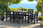 7 Piece HDPE Outdoor Dining Set for 6, Patio DHPE Furniture Set with Umberlla Hole, Weather Resistent Outdoor Table and Chairs for Garden, Poolside, Backyard, Deck, Black