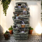 48''H 7-Tier Outdoor Garden Water Fountain Decor, Outdoor Resin Fountain with LED Light for Garden, Floor Patio, Deck, Porch, Backyard and Home Art Decor (48inch)