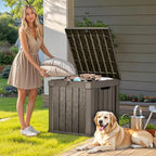 GOOBED Outdoor Storage Box, Weather-Resistant Resin Deck Box, 51-Gallon Storage Container for Patio Cushions, Pool Accessories, Garden Tools, Lockable, Easy Maintenance, Taupe
