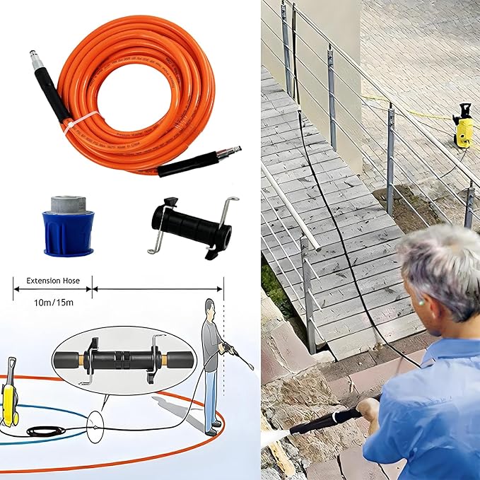 5800PSI/400Bar Ultra Flexible Pressure Washer Hose for Bosch Home Cleaning, 5M-30M High Pressure Extension Tube with Quick-Connect Adapter,(Red/Blue/Yellow/Green/Grey/Orange/Light Blue)(Orange,64FT)
