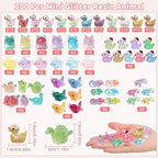 Mini Glitter Ducks 200 Pcs Tiny Duck Figures Luminous Resin Dinosaur Turtle Frog Axolotls to Hide Plastic Animal for DIY Garden Miniatures Fairy Garden Accessories (8 Styles)