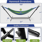Sorbus 2-Person Hammock with Stand – 60" Cotton Blend Bed, Heavy Duty 450lbs Capacity, Portable with Carrying Case – for Garden, Patio, Outdoor, Camping, Gifts – Washable