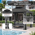 Endark 12x12FT Outdoor Hardtop Double Roof Gazebo with Galvanized Steel Roof, Heavy Duty Metal Frame Canopy with Mosquito Netting and Privacy Curtains (12 * 12FT)