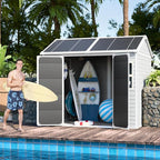 CDCASA 8x6 FT Resin Storage Shed, Waterproof Large Outdoor Sheds with Floor & Lockable Door, 2 Windows,Outside Plastic Tool Shed for Backyard, Patio, Poolside
