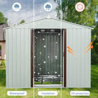 4x8 FT Outdoor Storage Shed, Metal Garden Shed with Frame Floor, Outside Tool Shed with Lockable Sliding Doors, Waterproof Storage Building with Sloped Roof for Backyard, Patio, Lawn, White