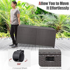 Tangkula 175 Gallon Outdoor Storage Box, Wicker Patio Deck Box with 2 Universal Wheels and Waterproof Zippered Liner, Outdoor Storage Container for Cushions, and Garden Tools