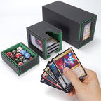 AFIING MTG Commander Card Storage Box - Fits 200 Double Sleeved Cards,3-in-1Card Deck Case,Strong Magnet Card Organizer For Magic Commander TCG CCG,4Dividers &2 Toploaders, Black/Green