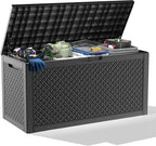 100 Gallon Large Deck Box,Resin Outdoor Storage Box with Lockable for Patio Furniture, Pool Accessories, Garden Tools Waterproof Outside Storage Box, Black Lozenge