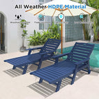 nalone Outdoor Chaise Lounge Chair Set of 2 with Wheels & Cup Holder, HDPE Pool Lounge Chairs with 5-Position Adjustable Backrest Supports Up to 400 LBS for Patio Poolside Deck Beach(Navy Blue)