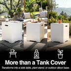 Propane Tank Cover Table for Fire Pits, 20 LB Concrete Propane Tank Holder with Side Handles, Outdoor Tank Storage Side Table for Patio, Gas Griddle, Ancient White