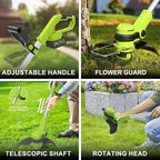 12 Inch String Trimmer Cordless, 21V Electric Weed Wacker with 2.0Ah Battery Powered, Auto Line Feed, 2 in 1 Trimmer and Lawn Edger with 4 Bonus Spools for Lawn, Garden, Yard