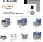 ovios 9 Pieces Patio Furniture Set, Outdoor Wicker Sectional Sofa with 30" Fire Pit Table Swivel Chair, Modern Modular Deep Seat Rattan Couch Conversation Sets, Denim Blue