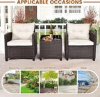 ORALNER 3 Pieces Patio Furniture Set, Outdoor Wicker Conversation Set Rattan Chairs with Cushions, Glass Coffee Table, Bistro Set for Front Porch Balcony Garden Deck Poolside (White)