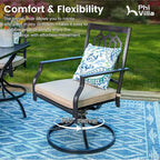 PHI VILLA 7 Pieces Patio Dining Set for 6, 60" Rectangle Metal Steel Table with Umbrella Hole & Swivel Wrought Iron Chairs with Cushions, Large Outdoo Furniture Set for Deck, Porch, Yard