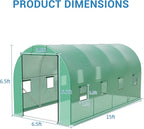 15X7x7 Ft Walk-in Tunnel Greenhouse for Outdoor Gardening - Heavy Duty Galvanized Steel Hoop House with Green PE Cover, Roll-Up Zipper Door & 8 Vent Windows, Garden Plant Protection for Winter Use