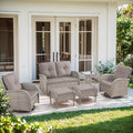 6 Piece Patio Furniture Set - Wicker Patio Conversation Set with Swivel Glider, Glider Loveseat, Tempered Glass Side Table and 2 Ottomans for Deck Backyard - Grey Wicker Grey Cushion
