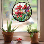 Stained Glass Window Hanging - Hummingbird On Red Lily Flower Sun Catcher for Door Garden Decor Suncatcher Christmas Mother's Day Birthday Gifts for Bird Lovers Women Men Mom Nana 9.8 in