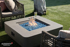 Elementi+ | Lucerne Gas Fire Pit Cast Concrete 42" Square Fire Table, Outdoor Fire Pit Electronic Ignition | Canvas Cover, Fire Glass and Burner Lid Included | Light Gray | Natural Gas