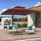 10x10 FT Cantilever Patio Umbrella with Base Included Double Top Outdoor Square Large Heavy Duty Aluminum Offset Umbrellas with 7 Level Tilt 360-degree Rotation for Pool Garden Deck,Wine Red