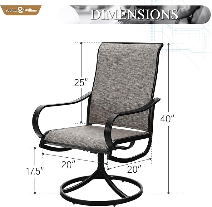 Sophia & William Patio Chairs Patio Dining Chairs Set of 4 Swivel Patio Chairs Textilene High Back Support 300lbs for Lawn Garden Backyard Weather Resistant-Black Metal Frame