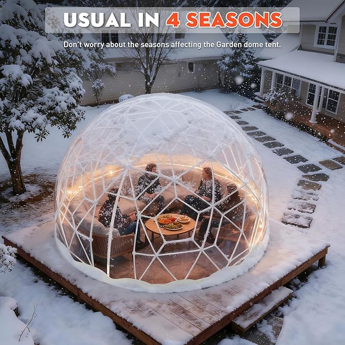 9.6FT Garden Dome Tent, 9.5 x 5.7 ft Outdoor Clear Bubble Tent for 2-4 Person, All-Weather Geodesic Dome Greenhouse with Window & Door, PVC Transparent Tent for Patio, Camping (9.6FT - White)