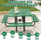 47'' Heavy-Duty Metal Picnic Tables with Umbrella Hole, Outdoor Steel Heavy Duty Commercial Grade Black Table, Outdoor Bench Set for Lawn, Patio, Park, Yard, Garden, Porch (Set C, Square)