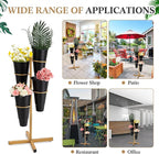 Flower Display Stand with 4 Plastic Buckets, Rotatable Metal Flower Stand Gold Plant Stands 4 Tier Florist Shelf Plant Cart for Patio Garden Living Room Indoor Outdoor Home Decoration (Black)