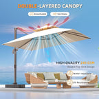 9' X 12' Cantilever Outdoor Patio Umbrellas Double Top Large Rectangle Umbrella Heavy Duty 360°Rotation Offset Umbrella for Garden Deck Pool Patio,Beige