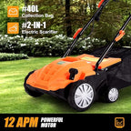 ARNOT Lawn Dethatcher & Scarifier, 2-in-1 Electric Corded Lawn Dethatcher, 13-Inch 12Amp Lawn Scarifier, 3-Position Raking Depth, w/40L Collection Bag & 2 Removable Blades, Orange