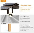 Domi 8x5FT Hardtop Grill Gazebo, Outdoor BBQ Gazebo with 2 Side Shelves and Ceiling Hook, Metal Grill Canopy with Galvanized Steel Double Roof for Patio Lawn Patio Backyard Deck, Brown