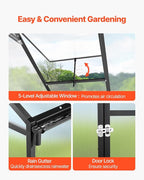 VEVOR 8 x 12 FT Polycarbonate Greenhouse, Heavy Duty Outdoor Green House with Adjustable Vent & Push-Pull Lockable Door, Quick Setup, Aluminum Frame Walk-in Greenhouse Sunroom for Outside Garden Lawn