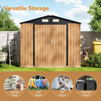 8X6 FT Garden Storage Shed with Lockable Door,Steel Tool Shed with 1 Clear Window, Anti-Corrosion Metal Shed for Backyard Patio Lawn (Wood Panels & Frame Floor Not Included)(Light Wood Grain)