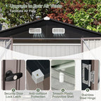 Aoxun 7x5 FT Outdoor Storage Shed with Base Garden Metal Shed with Lockable Door Outdoor Large Shed for Tool, Garbage Can, Bike, Mower, Brown