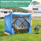 COBIZI 10x10 Pop up Gazebo Screen House Tent for Camping, Pop-up Camping Canopy with Sidewalls,Portable Outdoor Quick-Set Hub Tent with Carrying Bag&Ground Stakes,Blue(Upgraded 2.0)