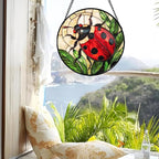 Stained Glass Window Hanging - Red Seven-Spotted Ladybug Sun Catcher for Door Home Decor Insect Suncatcher Christmas Mother's Day Birthday Gifts for Women Men Mom Nana 9.8 in