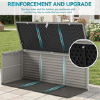 HUGROVE Resin Deck Box, 130 Gallon Outdoor Storage Box with Lockable Lid, Waterproof Patio Storage for Garden Tools & Outdoor Accessories (Dark Black) (Light Gray)