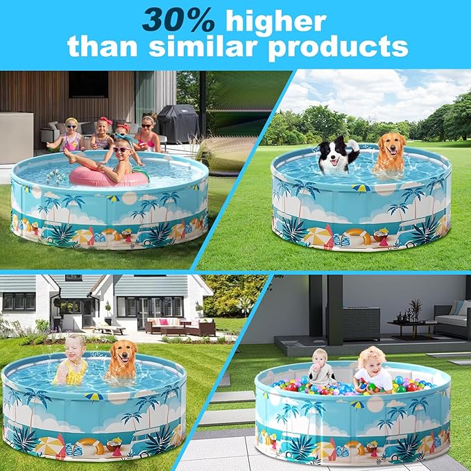 Foldable Swimming Pool for Kids 79"x18" Hard Plastic Portable Dog Pool Anti-Slip Collapsible Pets Bathtub Kiddie Pool Indoor Outdoor Backyard (Beach Party 79'')