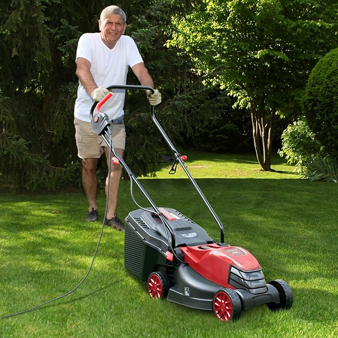 Goplus Lawn Mower, Electric Lawn Mowers with Grass Collection Box, 12 AMP Motor, 14" Cutting Deck, 3 Adjustable Cutting Positions, Walk-Behind Small Corded Lawnmower for Garden Farm Yard