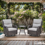 Patio Conversation Set with Smile-Shaped Cushions, Luxury Outdoor Swivel Chairs with Side Table and Ottomans, 5PCS PE Rattan Swivel Glider Chairs Set, Brown Wicker|Beige Cushions