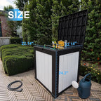 EasyUp 50 Gallon Outdoor Storage Box, Resin Waterproof UV-Resistant Deck Box, Reinforced Stability for Patio, Garden, and Poolside, Striped Black & White
