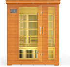 3 Person Infrared Sauna, Indoor Far Infrared Saunas for Home, 2240W Low EMF Canadian Hemlock Wooden Dry Sauna Room with 7 Chromotherapy Lamp, Bluetooth Speakers, 20 Amps