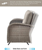 HUMMUH 7 Pieces Wicker Patio Conversation Set Outdoor Glider Loveseat with Patio Swivel Rocking Chairs Outdoor Patio Set for Deck Lawn Porch Balcony Poolside-Grey/Grey
