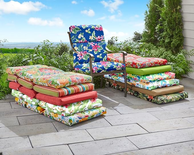 BrylaneHome Universal Chair Cushion - 45.75”L x 22”W x 2.75”H - Patio & Outdoor - Water, Stain & Fade Resistant - Black Ikat