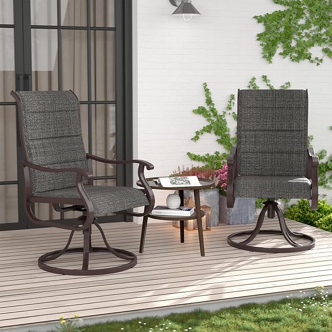 Amopatio Padded Patio Swivel Chairs Set of 2, Outdoor Dining Chairs with Ultra Soft Textilene High Back Seat & Metal Rocker Frame, for Backyard Deck Lawn (Dark Grey)