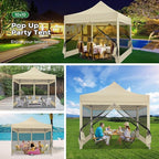 COBIZI 10x10 Heavy Duty Pop Up Canopy Tent with 4 Sidewalls, Commercial Gazebo Party Tent with Mosquito Netting Wall Easy Set Up Outdoor Instant Screen Canopy for Backyard, Patio, Garden, Khaki