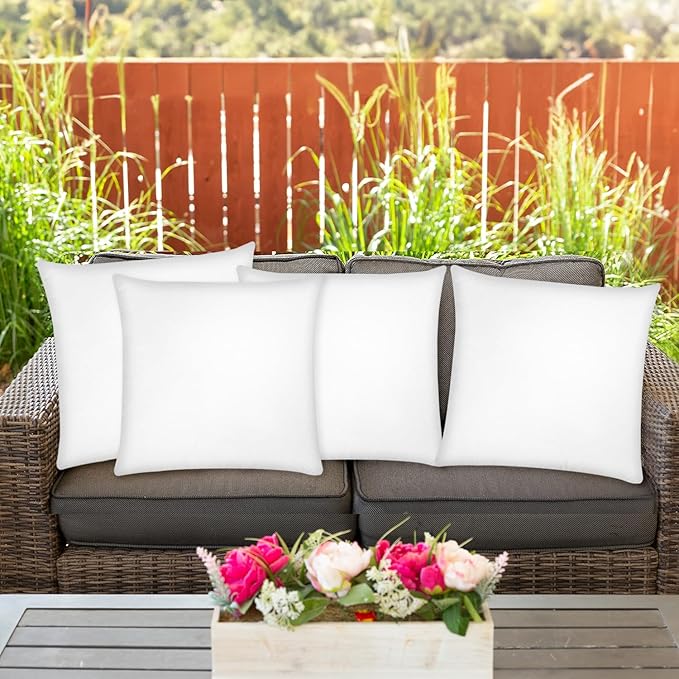 Covers & All Premium Square Throw Pillow Inserts with Covers Set of 4, 16 x16 Inches White, Decorative Cushions for Couch Sofa Home Decor Office Travel UV Resistant Waterproof Soft Cushions Pillows